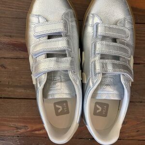 Veja Women's Metallic Silver Velcro Sneakers